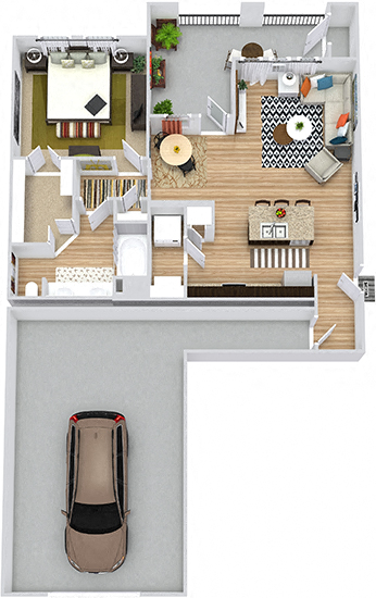 Floor plan for 1 bed, 1 bath, 820 sqft